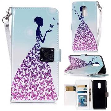 Butterfly Princess 3D Shiny Dazzle Smooth PU Leather Wallet Case for OnePlus 7