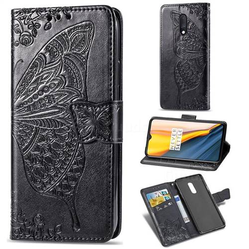 Embossing Mandala Flower Butterfly Leather Wallet Case for OnePlus 7 - Black