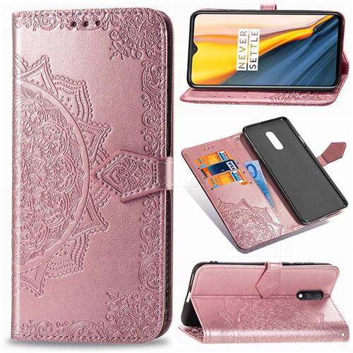 Embossing Imprint Mandala Flower Leather Wallet Case for OnePlus 7 - Rose Gold