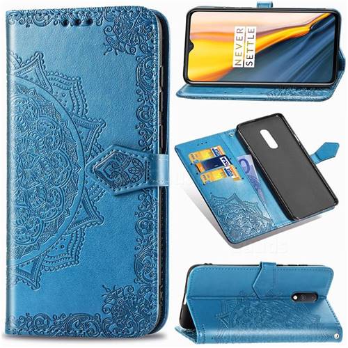Embossing Imprint Mandala Flower Leather Wallet Case for OnePlus 7 - Blue