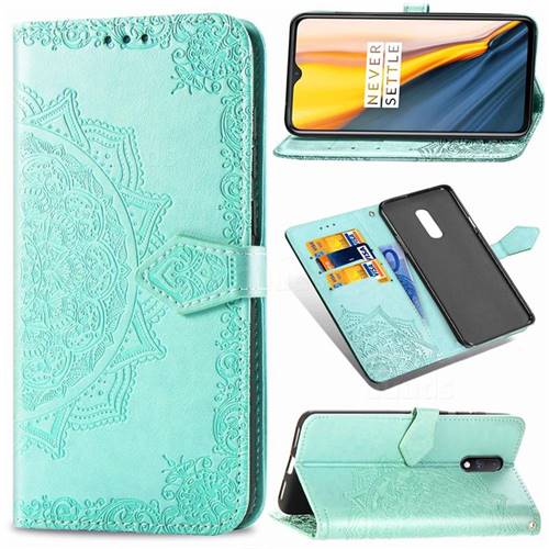 Embossing Imprint Mandala Flower Leather Wallet Case for OnePlus 7 - Green