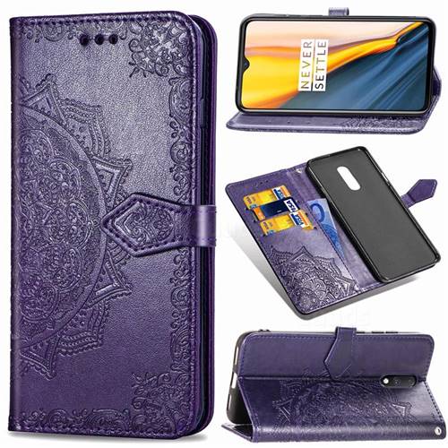 Embossing Imprint Mandala Flower Leather Wallet Case for OnePlus 7 - Purple