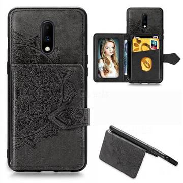 Mandala Flower Cloth Multifunction Stand Card Leather Phone Case for OnePlus 7 - Black