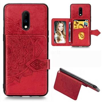 Mandala Flower Cloth Multifunction Stand Card Leather Phone Case for OnePlus 7 - Red