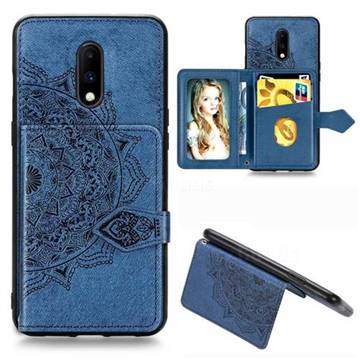 Mandala Flower Cloth Multifunction Stand Card Leather Phone Case for OnePlus 7 - Blue