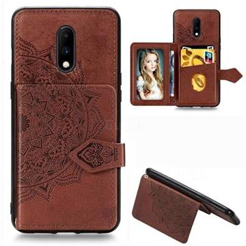 Mandala Flower Cloth Multifunction Stand Card Leather Phone Case for OnePlus 7 - Brown