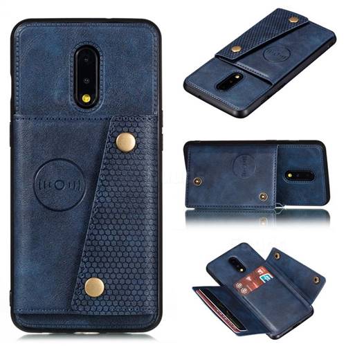 Retro Multifunction Card Slots Stand Leather Coated Phone Back Cover for OnePlus 7 - Blue