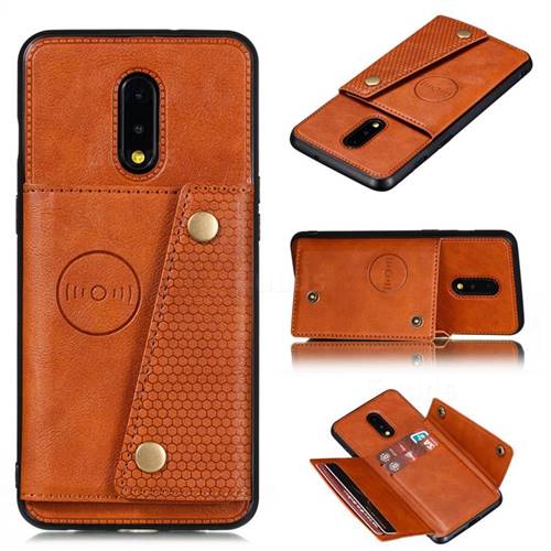 Retro Multifunction Card Slots Stand Leather Coated Phone Back Cover for OnePlus 7 - Brown