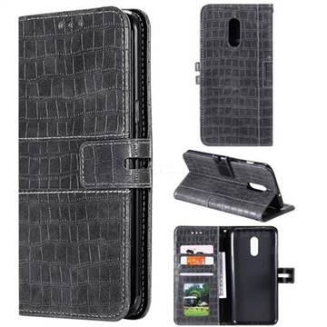 Luxury Crocodile Magnetic Leather Wallet Phone Case for OnePlus 7 - Gray