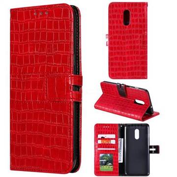 Luxury Crocodile Magnetic Leather Wallet Phone Case for OnePlus 7 - Red