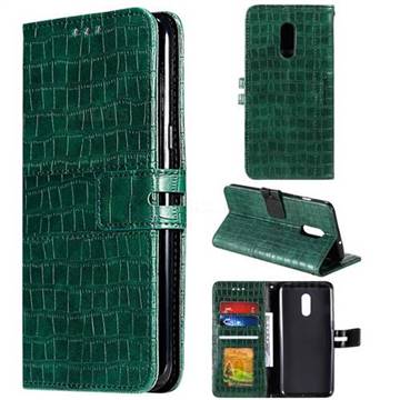 Luxury Crocodile Magnetic Leather Wallet Phone Case for OnePlus 7 - Green