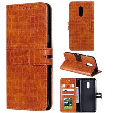 Luxury Crocodile Magnetic Leather Wallet Phone Case for OnePlus 7 - Brown