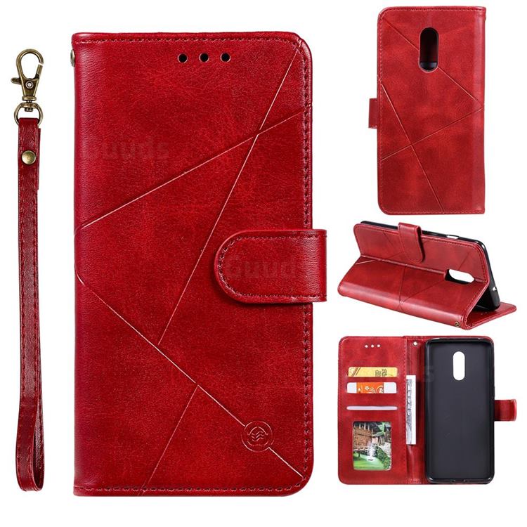 Embossing Geometric Leather Wallet Case for OnePlus 7 - Red