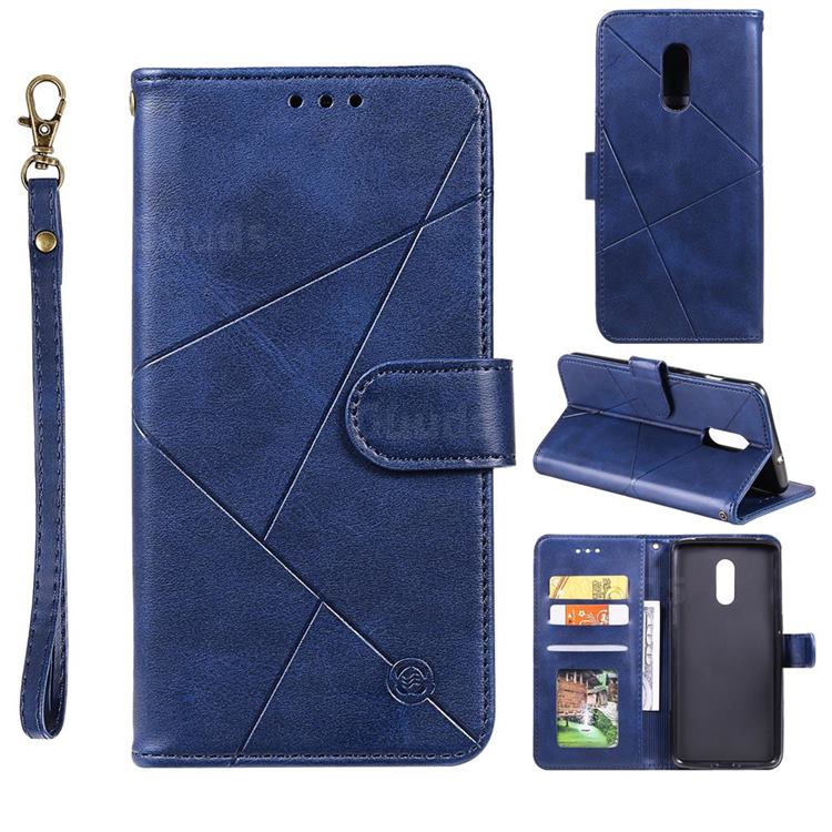 Embossing Geometric Leather Wallet Case for OnePlus 7 - Blue