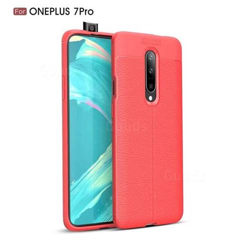 Luxury Auto Focus Litchi Texture Silicone TPU Back Cover for OnePlus 7 Pro - Red