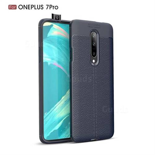 Luxury Auto Focus Litchi Texture Silicone TPU Back Cover for OnePlus 7 Pro - Dark Blue