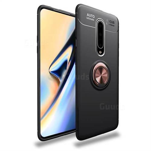 Auto Focus Invisible Ring Holder Soft Phone Case for OnePlus 7 Pro - Black Gold