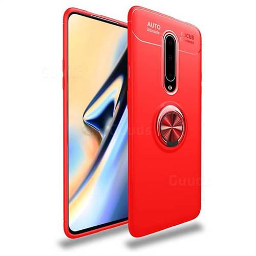 Auto Focus Invisible Ring Holder Soft Phone Case for OnePlus 7 Pro - Red