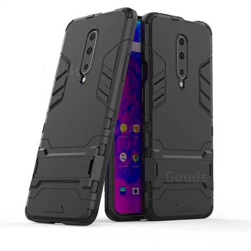 Armor Premium Tactical Grip Kickstand Shockproof Dual Layer Rugged Hard Cover for OnePlus 7 Pro - Black