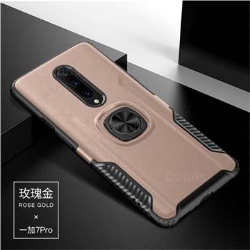 Knight Armor Anti Drop PC + Silicone Invisible Ring Holder Phone Cover for OnePlus 7 Pro - Rose Gold