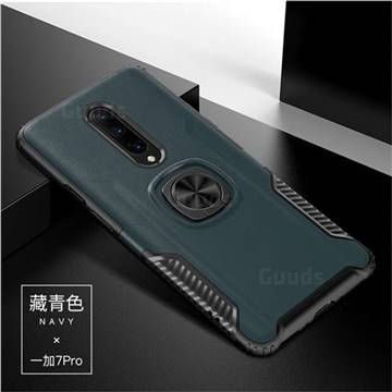 Knight Armor Anti Drop PC + Silicone Invisible Ring Holder Phone Cover for OnePlus 7 Pro - Navy