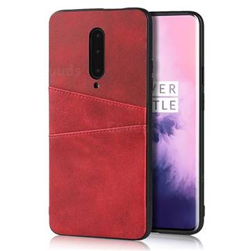 Simple Calf Card Slots Mobile Phone Back Cover for OnePlus 7 Pro - Red