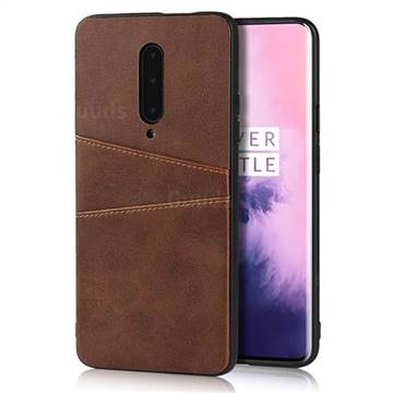 Simple Calf Card Slots Mobile Phone Back Cover for OnePlus 7 Pro - Coffee