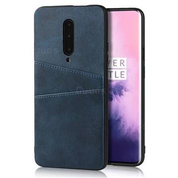 Simple Calf Card Slots Mobile Phone Back Cover for OnePlus 7 Pro - Blue