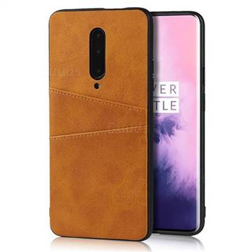Simple Calf Card Slots Mobile Phone Back Cover for OnePlus 7 Pro - Yellow