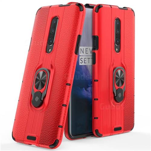 Alita Battle Angel Armor Metal Ring Grip Shockproof Dual Layer Rugged Hard Cover for OnePlus 7 Pro - Red