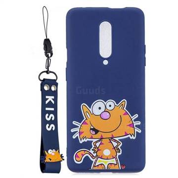 Blue Cute Cat Soft Kiss Candy Hand Strap Silicone Case for OnePlus 7 Pro