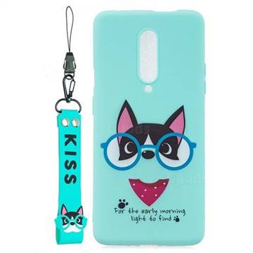 Green Glasses Dog Soft Kiss Candy Hand Strap Silicone Case for OnePlus 7 Pro