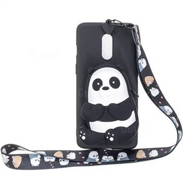 Cute Panda Neck Lanyard Zipper Wallet Silicone Case for OnePlus 7 Pro