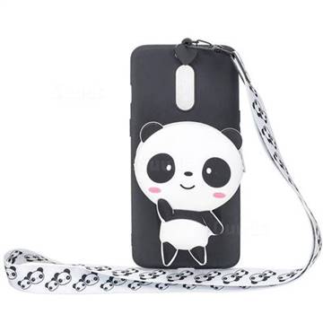 White Panda Neck Lanyard Zipper Wallet Silicone Case for OnePlus 7 Pro