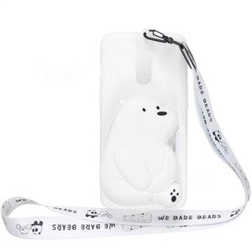 White Polar Bear Neck Lanyard Zipper Wallet Silicone Case for OnePlus 7 Pro