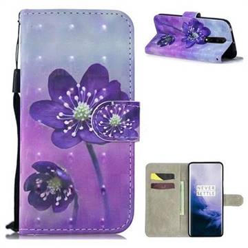 Purple Flower 3D Painted Leather Wallet Phone Case for OnePlus 7 Pro
