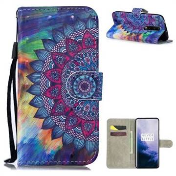 Oil Painting Mandala 3D Painted Leather Wallet Phone Case for OnePlus 7 Pro