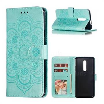 Intricate Embossing Datura Solar Leather Wallet Case for OnePlus 7 Pro - Green