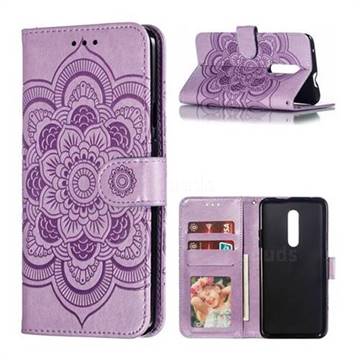 Intricate Embossing Datura Solar Leather Wallet Case for OnePlus 7 Pro - Purple