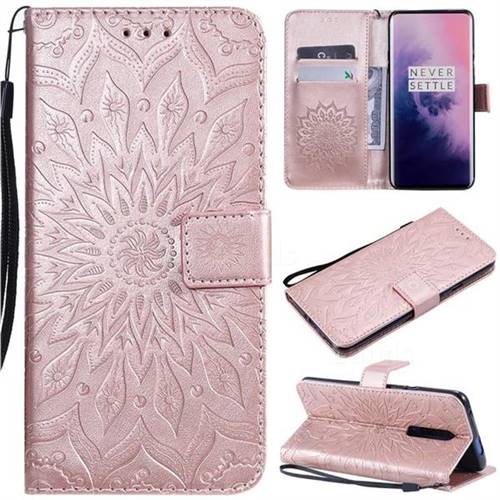 Embossing Sunflower Leather Wallet Case For Oneplus 7 Pro Rose