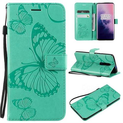 Embossing 3D Butterfly Leather Wallet Case for OnePlus 7 Pro - Green