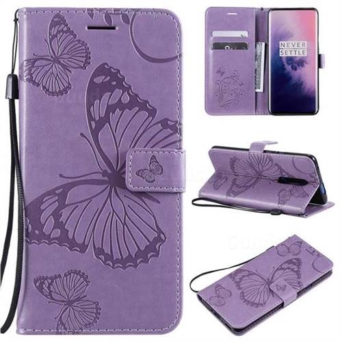 Embossing 3D Butterfly Leather Wallet Case for OnePlus 7 Pro - Purple