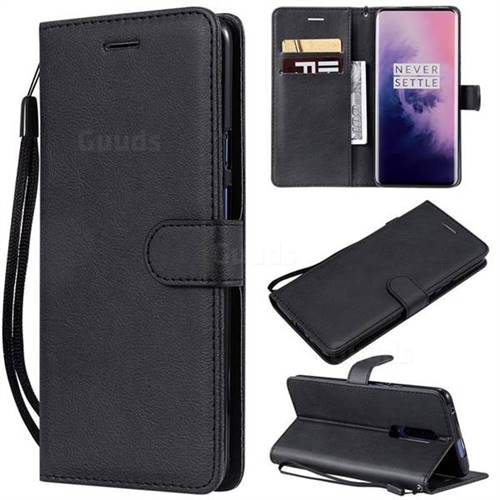 Retro Greek Classic Smooth PU Leather Wallet Phone Case for OnePlus 7 Pro - Black
