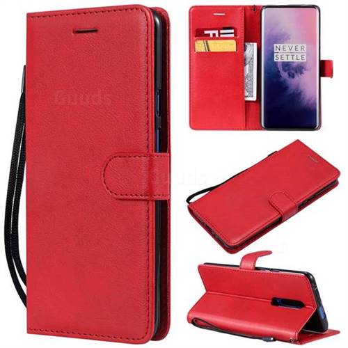 Retro Greek Classic Smooth PU Leather Wallet Phone Case for OnePlus 7 Pro - Red