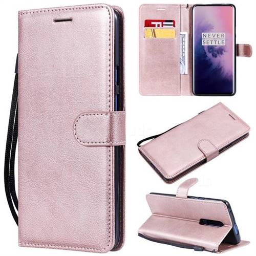 Retro Greek Classic Smooth PU Leather Wallet Phone Case for OnePlus 7 Pro - Rose Gold