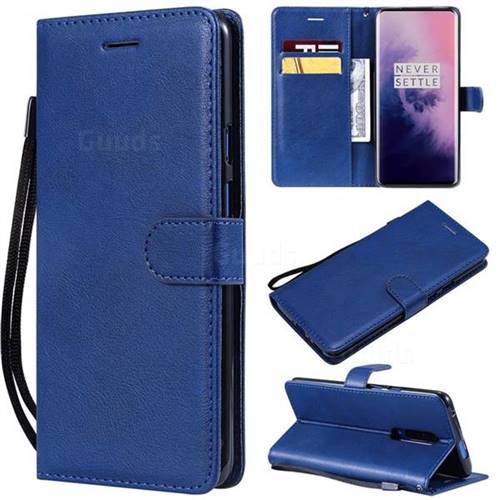 Retro Greek Classic Smooth PU Leather Wallet Phone Case for OnePlus 7 Pro - Blue