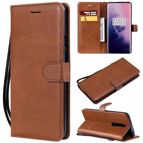 Retro Greek Classic Smooth PU Leather Wallet Phone Case for OnePlus 7 Pro - Brown