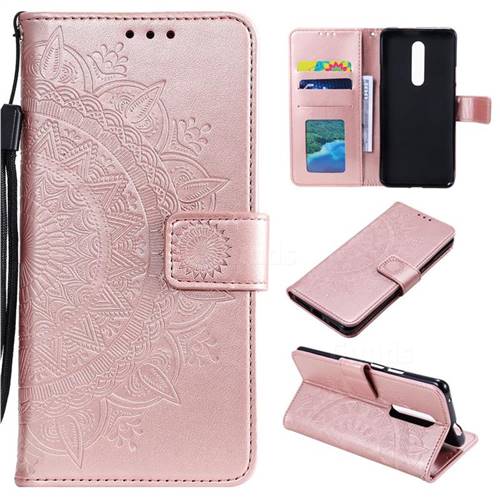 Intricate Embossing Datura Leather Wallet Case for OnePlus 7 Pro - Rose Gold
