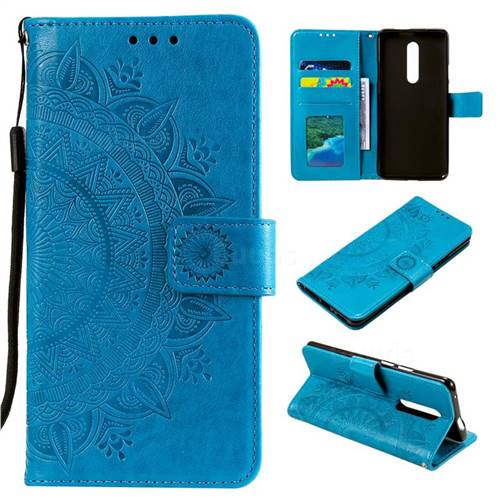 Intricate Embossing Datura Leather Wallet Case for OnePlus 7 Pro - Blue