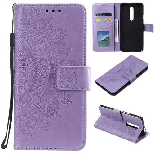 Intricate Embossing Datura Leather Wallet Case for OnePlus 7 Pro - Purple